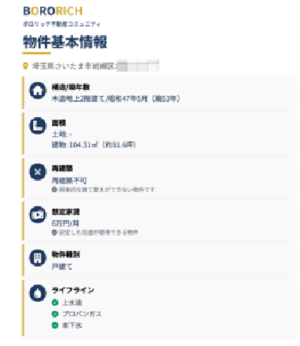 物件基本情報資料のイメージ（一部情報は非表示）